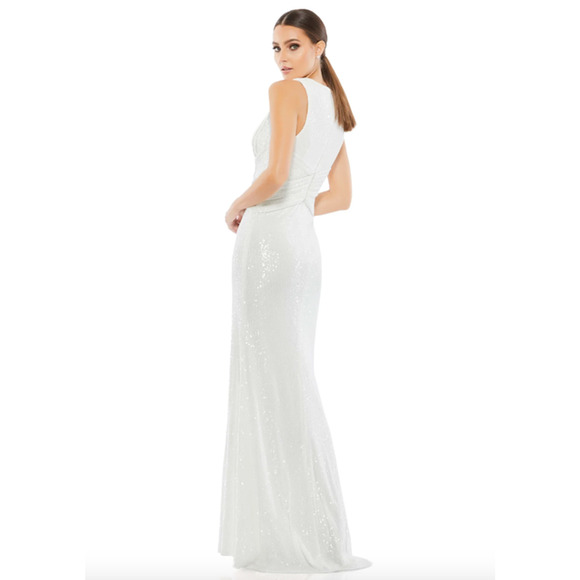 MAC DUGGAL Dress Size 8 Evening Gown Sequin NEW White V Neck Wrap Waist - Picture 2 of 8